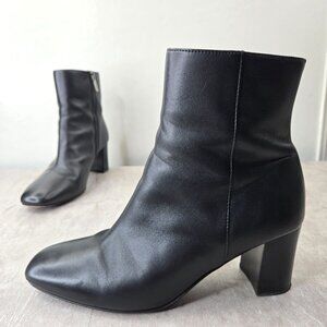 THURSDAY Ankle Boot 8 Black Leather Square Toe Minimalist Chic Block Heel Bootie